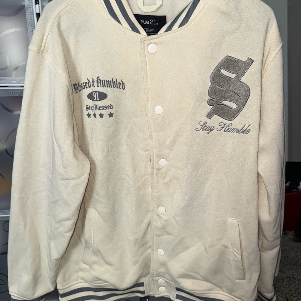 Cream and Gray Varsity Jacket
